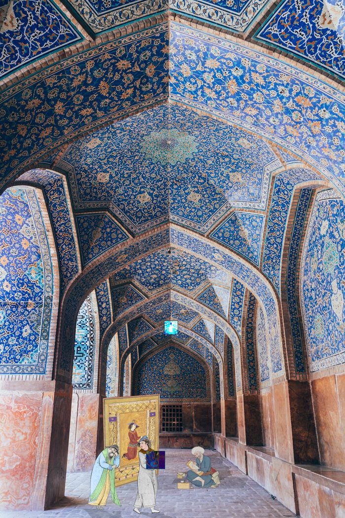 می: پیکره‌های نگارگری صفوی در راهروی کاشی‌کاری‌شده / May, figures from Safavid painting in a tiled corridor
